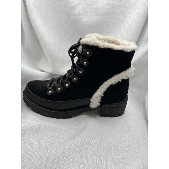 Tory Burch Women Cooper Suede Shearling Lined Lace-up Black Lug Boots size 8 - Picture 11 of 12
